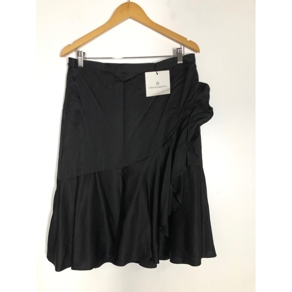Chloe Kristyn Traci Skirt Satin Flounce Ruffle Hem Black Midi NWT Size XL - Picture 3 of 9